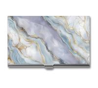 Jubonexis Blue White Gold Vein Marble Pattern Business Card Holder, Pocket Slim Metal Business Card Case for Women Men
