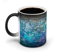 Jubonexis Blue White Stained Glass Color Changing Mugs Heat Changing Ceramic Coffee Mug Novelty Funny Tea Water Cup 11OZ