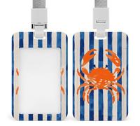 Jubonexis Blue White Stripes with Orange Crab ID Badge Holder Retractable Clip Card Holder Card Protector Name Badge Name Tag for Work Office Doctor Nurse