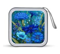 Jubonexis Blue Wildflower Banquet CD Case DVD Storage Case Portable for Car Home Travel