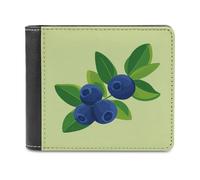 Jubonexis Blueberries with Leaves on Light Green Soft PU Leather Bifold Wallet, Coin Purse Credit Pass Case, Durable Card-Holder Slim Billfold for Men Woman Money Storage