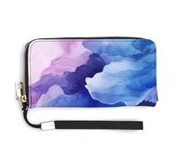 Jubonexis Blues and Purples Flowing Shapes PU Leather Clutch Long Bifold Wallet, Coin Purse Credit Pass Case, Durable Card-Holder Money Storage for Women Men