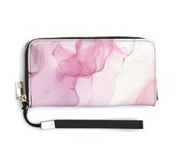 Jubonexis Blush Pink and Dusty Rose Watercolor Fluid PU Leather Clutch Long Bifold Wallet, Coin Purse Credit Pass Case, Durable Card-Holder Money Storage for Women Men