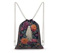 Jubonexis Bohemian Gothic Ghost Orange Purple Flowers Drawstring Backpack Canvas String Bag Lightweight Sports Gym Bag for Men Women