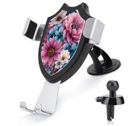 Jubonexis Boho Retro Pink White Blue Flowers Car Phone Holder Mount Triangle Clip Base Air Vent Cell Phone Car Mount Automotive Accessories for 4-6 Inches Cell Smartphones