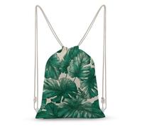 Jubonexis Bold Tropical Foliage Jungle Leaves Minimal Drawstring Backpack Canvas String Bag Lightweight Sports Gym Bag for Men Women