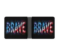 Jubonexis Bold Word Brave with American Flag Print Soft PU Leather Bifold Wallet, Coin Purse Credit Pass Case, Durable Card-Holder Slim Billfold for Men Woman Money Storage