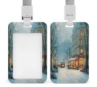 Jubonexis Bookshop in A Street Winter ID Badge Holder Retractable Clip Card Holder Card Protector Name Badge Name Tag for Work Office Doctor Nurse