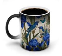 Jubonexis Botanical Blue Birds and Butterflies Color Changing Mugs Heat Changing Ceramic Coffee Mug Novelty Funny Tea Water Cup 11OZ