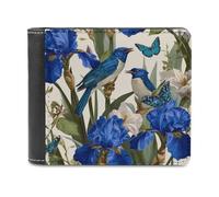 Jubonexis Botanical Blue Birds and Butterflies Soft PU Leather Bifold Wallet, Coin Purse Credit Pass Case, Durable Card-Holder Slim Billfold for Men Woman Money Storage