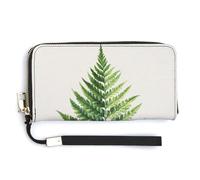 Jubonexis Botanical Fern Leaf Minimal Texture PU Leather Clutch Long Bifold Wallet, Coin Purse Credit Pass Case, Durable Card-Holder Money Storage for Women Men