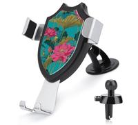 Jubonexis Botanical Pattern of Pink Lotus Flowers Car Phone Holder Mount Triangle Clip Base Air Vent Cell Phone Car Mount Automotive Accessories for 4-6 Inches Cell Smartphones