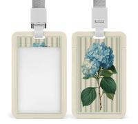 Jubonexis Botanical Watercolor Single Blue Hydrangea ID Badge Holder Retractable Clip Card Holder Card Protector Name Badge Name Tag for Work Office Doctor Nurse