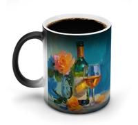 Jubonexis Bottle of Red Wine Glass Roses Color Changing Mugs Heat Changing Ceramic Coffee Mug Novelty Funny Tea Water Cup 11OZ