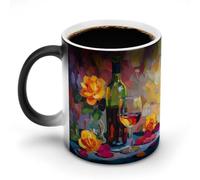 Jubonexis Bottle of Red Wine Roses Color Changing Mugs Heat Changing Ceramic Coffee Mug Novelty Funny Tea Water Cup 11OZ