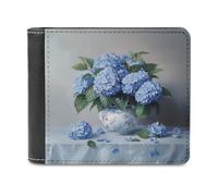 Jubonexis Bouquet of Blue Hydrangeas Soft PU Leather Bifold Wallet, Coin Purse Credit Pass Case, Durable Card-Holder Slim Billfold for Men Woman Money Storage