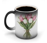 Jubonexis Bouquet of Pastel Pink White Tulips with String Color Changing Mugs Heat Changing Ceramic Coffee Mug Novelty Funny Tea Water Cup 11OZ
