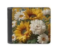 Jubonexis Bouquet of Sunflowers and Daisies Soft PU Leather Bifold Wallet, Coin Purse Credit Pass Case, Durable Card-Holder Slim Billfold for Men Woman Money Storage