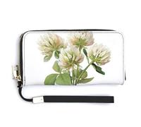 Jubonexis Bouquet of White Clover Blossoms with Pink Bow PU Leather Clutch Long Bifold Wallet, Coin Purse Credit Pass Case, Durable Card-Holder Money Storage for Women Men
