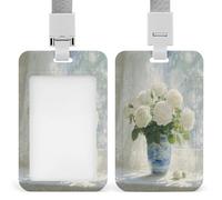 Jubonexis Bouquet of White Roses in A Porcelain Vase ID Badge Holder Retractable Clip Card Holder Card Protector Name Badge Name Tag for Work Office Doctor Nurse
