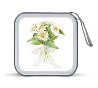 Jubonexis Bouquet of White Zinnia Flower CD Case DVD Storage Case Portable for Car Home Travel