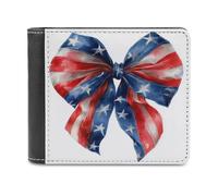 Jubonexis Bow with an American Flag Pattern Soft PU Leather Bifold Wallet, Coin Purse Credit Pass Case, Durable Card-Holder Slim Billfold for Men Woman Money Storage