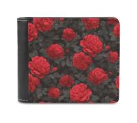 Jubonexis Bright Poppy Red Rose Pattern Vintage Soft PU Leather Bifold Wallet, Coin Purse Credit Pass Case, Durable Card-Holder Slim Billfold for Men Woman Money Storage