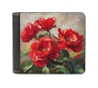Jubonexis Bright Red Roses Soft PU Leather Bifold Wallet, Coin Purse Credit Pass Case, Durable Card-Holder Slim Billfold for Men Woman Money Storage