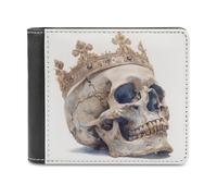 Jubonexis Broken Skull Wearing A Crown Soft PU Leather Bifold Wallet, Coin Purse Credit Pass Case, Durable Card-Holder Slim Billfold for Men Woman Money Storage