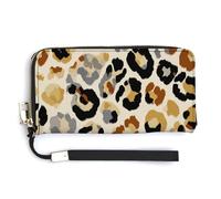 Jubonexis Brown Black Leopard Print Abstract PU Leather Clutch Long Bifold Wallet, Coin Purse Credit Pass Case, Durable Card-Holder Money Storage for Women Men