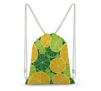 Jubonexis Bstract Lemon And Lime Slices Drawstring Backpack Canvas String Bag Lightweight Sports Gym Bag for Men Women