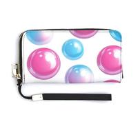 Jubonexis Bubbles in Hot Pink and Blue PU Leather Clutch Long Bifold Wallet, Coin Purse Credit Pass Case, Durable Card-Holder Money Storage for Women Men