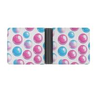 Jubonexis Bubbles in Hot Pink and Blue Soft PU Leather Bifold Wallet, Coin Purse Credit Pass Case, Durable Card-Holder Slim Billfold for Men Woman Money Storage