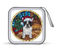 Jubonexis Bulldog Wearing A Santa Hat Stained Glass CD Case DVD Storage Case Portable for Car Home Travel