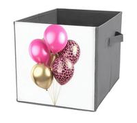 Jubonexis Bundle of Gold Pink Leopard Balloons Cube Storage Bins Storage Cubes Foldable Decorative Fabric Storage Baskets Home Organizers with Handles for Shelves,Closet, 27x27 CM