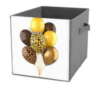 Jubonexis Bundle of Gold Yellow Leopard Balloons Cube Storage Bins Storage Cubes Foldable Decorative Fabric Storage Baskets Home Organizers with Handles for Shelves,Closet, 27x27 CM