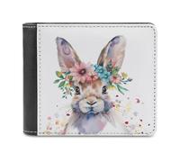 Jubonexis Bunny Watercolor with Flowers Soft PU Leather Bifold Wallet, Coin Purse Credit Pass Case, Durable Card-Holder Slim Billfold for Men Woman Money Storage
