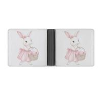 Jubonexis Bunny Wicker Basket with Pink Easter Eggs Soft PU Leather Bifold Wallet, Coin Purse Credit Pass Case, Durable Card-Holder Slim Billfold for Men Woman Money Storage