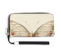 Jubonexis Butterfly with Small Floral Music Pattern PU Leather Clutch Long Bifold Wallet, Coin Purse Credit Pass Case, Durable Card-Holder Money Storage for Women Men