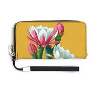 Jubonexis Cactus Flower PU Leather Clutch Long Bifold Wallet, Coin Purse Credit Pass Case, Durable Card-Holder Money Storage for Women Men