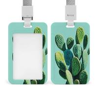 Jubonexis Cactus on A Light Green ID Badge Holder Retractable Clip Card Holder Card Protector Name Badge Name Tag for Work Office Doctor Nurse