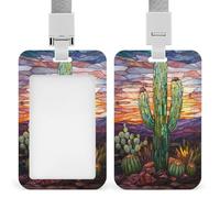 Jubonexis Cactus Stained Glass in Desert ID Badge Holder Retractable Clip Card Holder Card Protector Name Badge Name Tag for Work Office Doctor Nurse