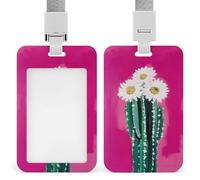 Jubonexis Cactus with White Flowers ID Badge Holder Retractable Clip Card Holder Card Protector Name Badge Name Tag for Work Office Doctor Nurse