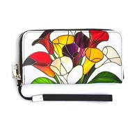 Jubonexis Calla Lilies in Mosaic Ceramic Flower Pot PU Leather Clutch Long Bifold Wallet, Coin Purse Credit Pass Case, Durable Card-Holder Money Storage for Women Men