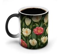 Jubonexis Camellia Flower Pattern on Green Color Changing Mugs Heat Changing Ceramic Coffee Mug Novelty Funny Tea Water Cup 11OZ