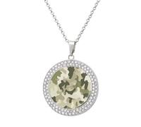 Jubonexis Camouflage Military Green Beige Round Pendant Necklace Silver Jewelry for Women