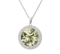 Jubonexis Camouflage Pattern Military Green Round Pendant Necklace Silver Jewelry for Women