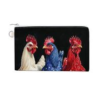 Jubonexis Canvas Wallet Bag,3 Chickens Red White and Blue Print Coin Purse, Zipper Change Purse,Small Cosmetic Bag