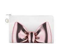 Jubonexis Canvas Wallet Bag,3D Pink Bow on White Print Coin Purse, Zipper Change Purse,Small Cosmetic Bag