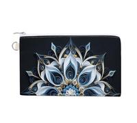 Jubonexis Canvas Wallet Bag,3D White and Blue Mandala Flower Print Coin Purse, Zipper Change Purse,Small Cosmetic Bag